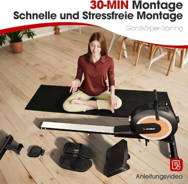 Домашній гребний тренажер Wenoker, магнітний гребний тренажер із застосунком та РК-дисплеєм, 32 рівні опору, тихий домашній гребний тренажер для кардіотренувань, вантажопідйомність 160 кг, вертикальне зберігання