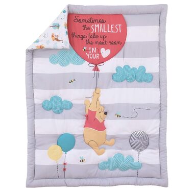 Комплект постільної білизни для дитячого ліжечка Disney Вінні Пух Перший найкращий друг, 4 предмети, аква/сірий/білий/червоний, 4