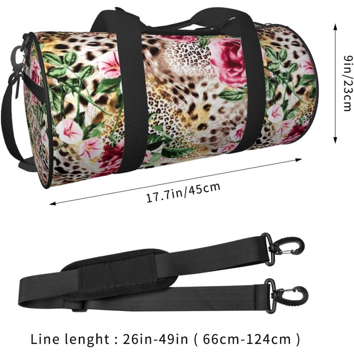 Спортивна сумка для подорожей, з принтом тигра та леопарда, троянди та квіти, чорна, універсальний розмір