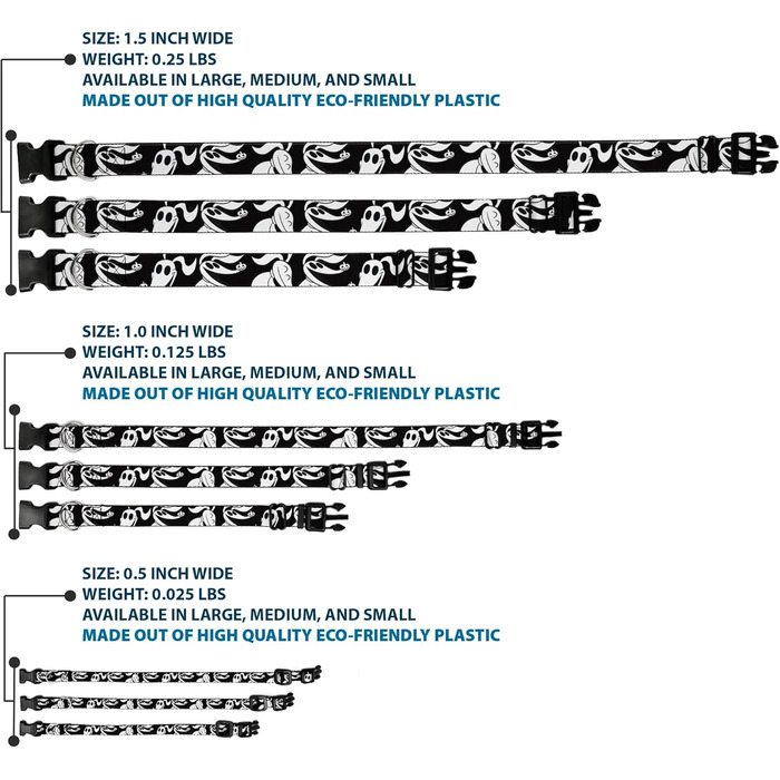 Нашийник для собак Buckle-Down Кошмар перед Різдвом, Zero, чорно-білий, ширина 22.9-38.1 см, для собак з обхватом шиї 22.9-38.1 см, розмір S
