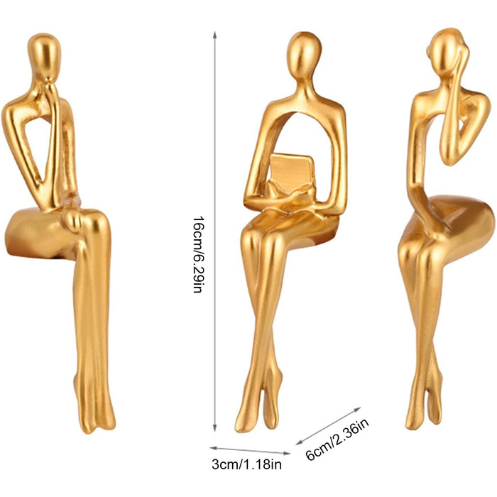 Золота скульптура Asslye прикраса, 3 частини Абстрактне мистецтво мислитель фігури статуї прикраса статуї сучасна прикраса для офісу вітальні обідній стіл полиця (A)