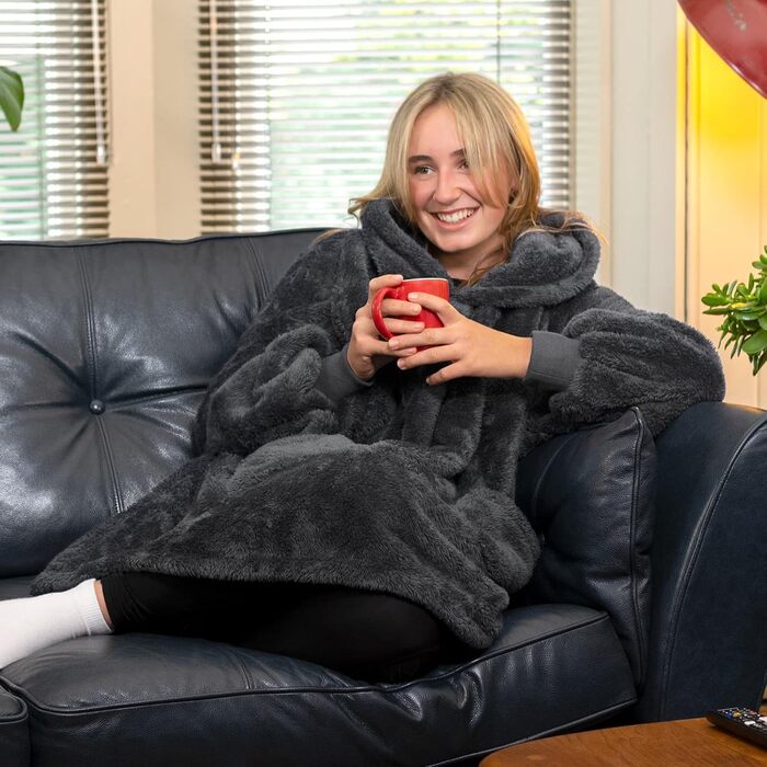 Портативна ковдра Snug Rug Grey Slate Grey - Ковдра з рукавами, шерпа-фліс, дорослий пуловер, толстовка, м&39які зручні ковдри великого розміру