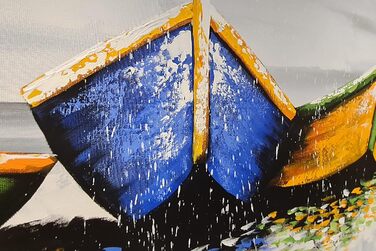 Моніка Мірафьорі I 100 РУЧНИЙ РОЗПИС I Картина Човни на пляжі 120х60 см Картина Ручний розпис Акриловий живопис Дуже великий акрил