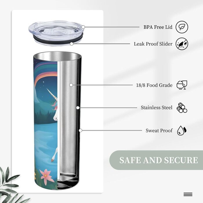 Кухоль з прямою трубочкою, дизайн біжучі єдинороги, принт, дорожній кухоль, підходить для кемпінгу, офісу та дому, 590 мл