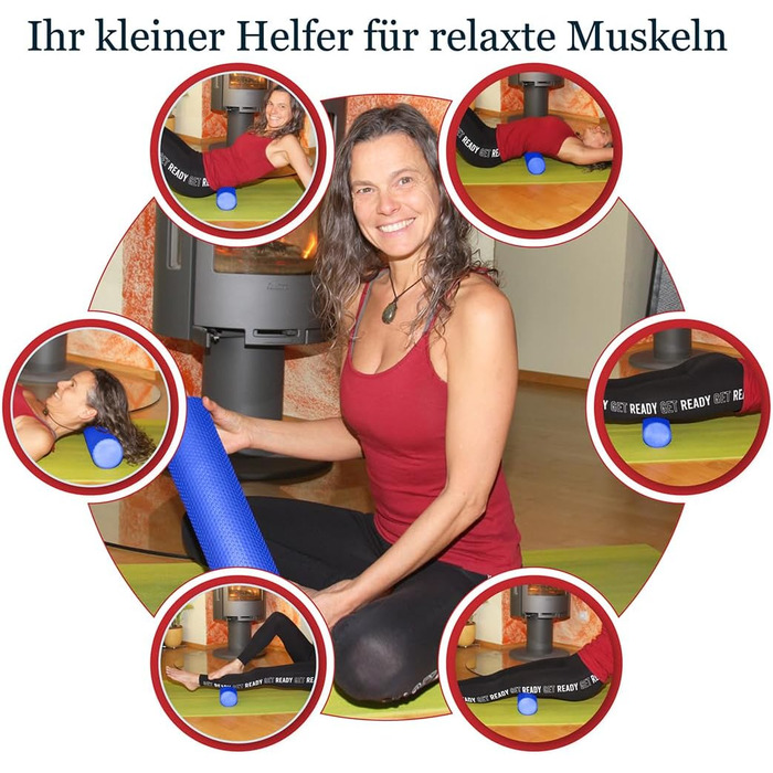 Середній фасційний валик для масажу спини та хребта - розгинач спини Ø9,5 см x 43 см (океанський синій), фасційний піноматеріал для йоги та пілатесу від болю в шиї та спині та лікування тригерних точок