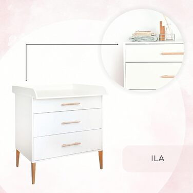 Пеленальний столик ATB ILA - 101 x 85 x 75 см - Повний комплект для дитячої кімнати - Функціональні меблі - Зручний пеленальний столик для немовлят з шухлядами (білий)
