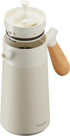 Французький прес з нержавіючої сталі HEEMBURG Термокавоварка з подвійними стінками з ізоляцією Французький прес для кави Прес для кави 1 л Thermo Brewer 5 чашок Кавоварка біла