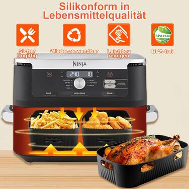Силіконова форма для фритюрниці 3 шт. для Ninja AF500EU, аксесуари для фритюрниці Ninja Foodi Flexdrawer 10.4 л AF500DE, багаторазова фритюрниця з силіконовою формою, аксесуари для фритюрниці Ninja (чорна) 3 шт. (1 x 10.4 л 2 x 5.2 л) чорний