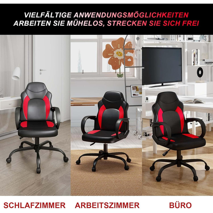 Ігрове крісло AnyGod, ергономічне ігрове крісло для комп&39ютера з поперековою опорою, регульовані по висоті поворотні колеса, для дому, офісу для дорослих, підлітків, дітей та геймерів, червоне
