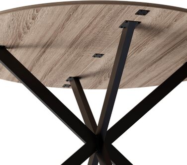 Круглий обідній стіл MSFE, круглий кухонний стіл 120 см, дерев&39яний кухонний стіл, ретро-індустріальний обідній стіл з чорними металевими ніжками та оздобленням з натурального горіха, лише 1 круглий стіл