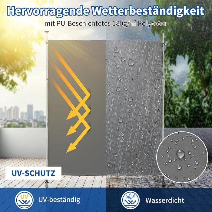 Вертикальний тент LEADZM із затискачем 200x305 см, розсувний та непрозорий, захист від ультрафіолету 50 та водонепроникний, не потребує свердління з ручним приводом для саду, тераси, балкона та вітальні, сірий 200x305 см