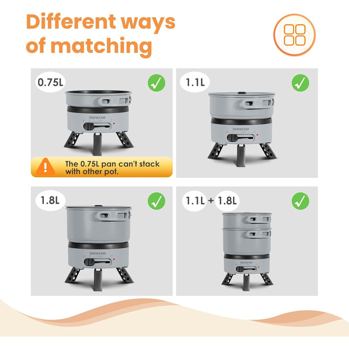 Електричний горщик для гарячої каструлі ENFRIFAM, портативний набір каструль для приготування їжі з горщиками та сковородою зі складною ручкою для автофургону, гуртожитку, офісу, на відкритому повітрі, кемпінгу, каструля для супу 1,8 л 0,75 л сковорода сі