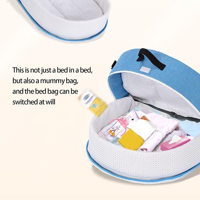 Складана дитяча колиска, портативна колиска, колиска для малюків з розвиваючими іграшками та дихаючою сіткою, дорожня колиска, дитяче ліжко, портативне дитяче ліжко для кемпінгу на свіжому повітрі, синього кольору