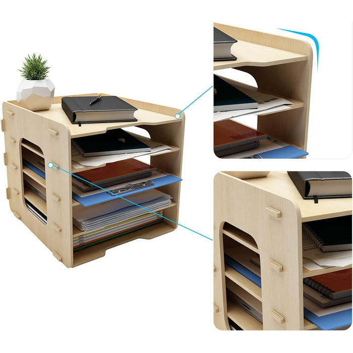 Лоток для документів PUNCIA A4, лоток для листів, 5 відділень, дерев&39яний настільний органайзер для файлів, лоток для паперу, система зберігання файлів, тримач для документів, папка для офісу, навчання, школи, офісу, 5-рівневий