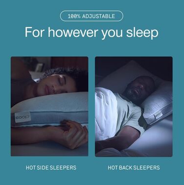 Регульована подушка Coop Home Goods Eden Cool у формі півмісяця, розмір queen-size, з піни з ефектом пам&39яті, плюс форма, з охолоджувальним гелем, підтримка шиї, подушка для сну на спині або боці, CertiPUR