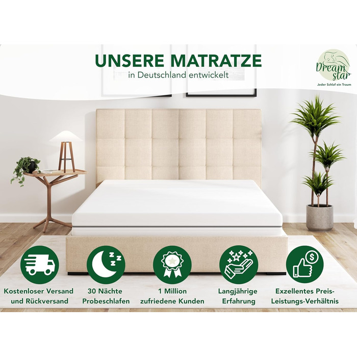 Матрац DREAMSTAR Vital Silver XXL з холодної піни, висота 24 см Ергономічний 7-зонний матрац, 140 x 200 см, рівень жорсткості H2 Гіпоалергенний та антибактеріальний Знімний чохол, який можна прати Сертифіковано Oeko-Tex (24 см, 140 x 200 см) рівень жорстк