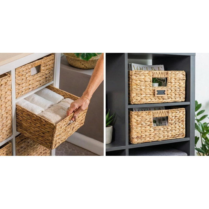 Екологічний кошик для зберігання з водяного гіацинта ручного плетіння, підходить для полиць Kallax (піввідсіку) 30 x 34 x 15 см натуральний