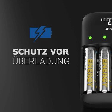 Зарядний пристрій HEITECH Ultimate на 4 батареї - Зарядний пристрій на 4 батареї для заряджання батарей та акумуляторів - Швидкий зарядний пристрій для батарей AAA, AA та 9V NiMH - Зарядний пристрій