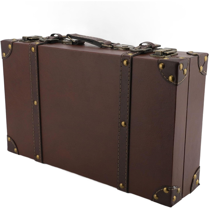 Вінтажна шкіряна дерев&39яна валіза, 34 x 20,5 x 8 см, декоративний футляр для зберігання речей для дому, фотореквізит, коричневий