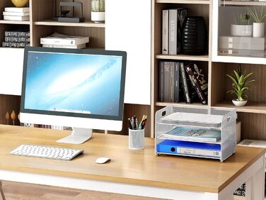 Металевий офісний органайзер EasyPAG A4 з 3 відділеннями, тримач для документів, лоток для файлів, тримач для журналів, лоток для листів, органайзер для паперових журналів, білий, 33,5 x 24 x 21 см