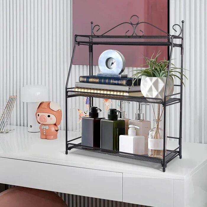 Стійка для спецій Uten, 3-рівнева металева кухонна полиця, складна та міцна, для стільниці, кухні, ванної кімнати, чорного кольору