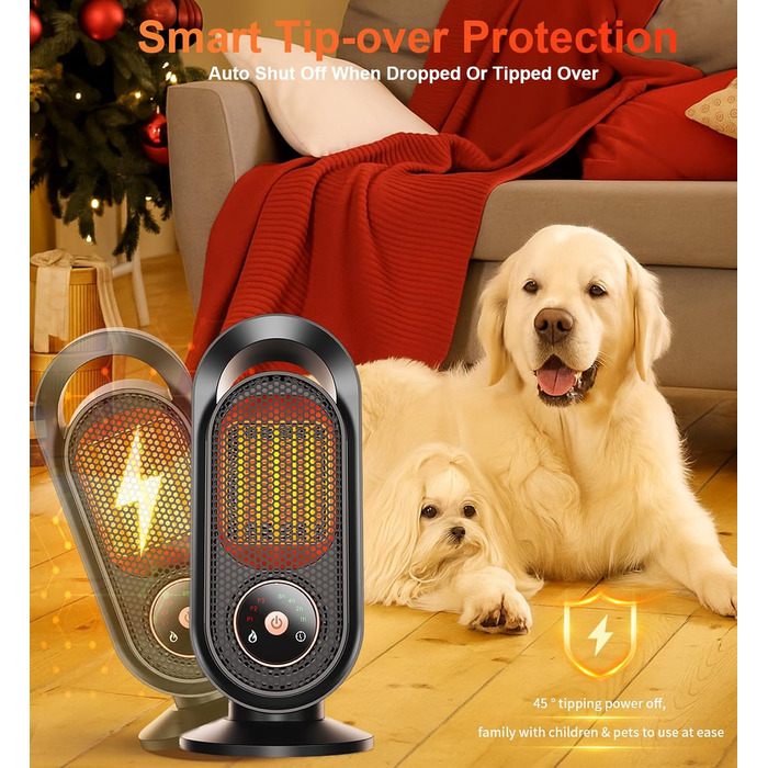 Електричний вентилятор-обігрівач, портативний кімнатний обігрівач, енергозберігаючий швидкий PTC-обігрівач потужністю 1500 Вт, керамічний вентилятор-обігрівач з термостатом, таймером та 3 режимами, захист від перегріву та перекидання для офісу та спальні