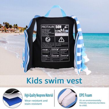 Дитяча плавальна куртка PROTAURI - Неопренова плавальна куртка для хлопчиків і дівчаток, купальник для малюків, допоміжний одяг для тренувань з плавання, 2-9 років/50N M (3-6 років), світло-блакитна
