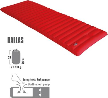 Надувний легкий матрац High Peak Dallas, вбудований ножний насос, килимок для сну, для кемпінгу, фестивалів, подорожей, трекінгу, пляжу, в комплекті мішок для речей, компактний, 197x70 см, товщина 10 см, 1700 г