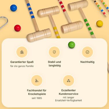 Набір для крокету GICO високої якості для 4 гравців у футлярі для перенесення - довжина молотка 80 см - якість ЄС - 3224