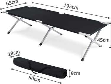 ТОВАРИГАДЖЕТИ Складане армійське польове ліжко з алюмінію - Складане кемпінгове ліжко та гостьове ліжко чорного кольору