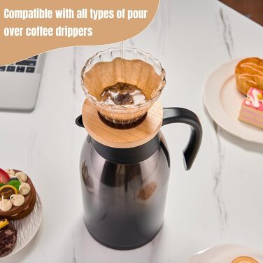 Термос-кавник ParaCity з нержавіючої сталі об&39ємом 2 л, подвійні стінки, вакуумна ізоляція, для кави та чаю, для дому та офісу (чорний)