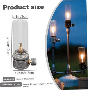 Портативний газовий ліхтар, металевий, для кемпінгу, з термостійким, регульованим скляним клапаном для походів