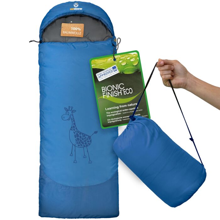 Дитячий спальний мішок Dream Express від Outdoorer - ковдра-спальний мішок для дітей, з бавовняною підкладкою, синій/жираф