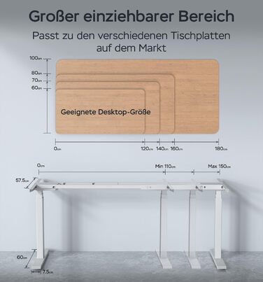 Каркас столу з регулюванням висоти та 2 потужними двигунами, регульований по висоті каркас столу з 4 налаштуваннями пам&39яті, витримує 135 кг (білий, 3-сегментні ніжки)
