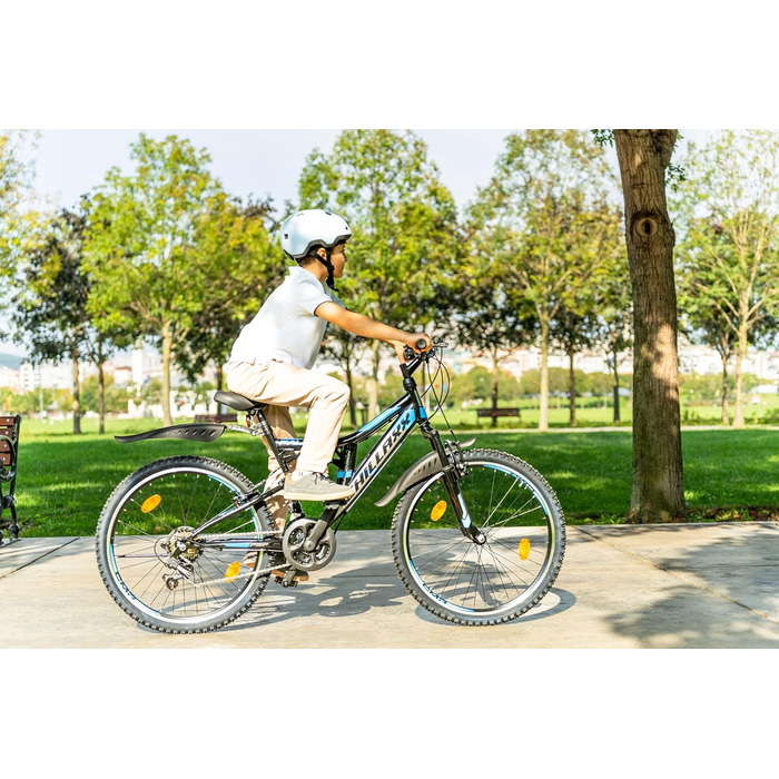 Гірський велосипед Chillaxx Bike Falcon преміум-класу розміром 24, 26, 27,5 та 29 дюймів - Велосипед для хлопчиків, дівчаток, жінок та чоловіків - Дискові гальма - 21 швидкість - Повнопідвіска 26 дюймів Чорно-синій Дискові гальма