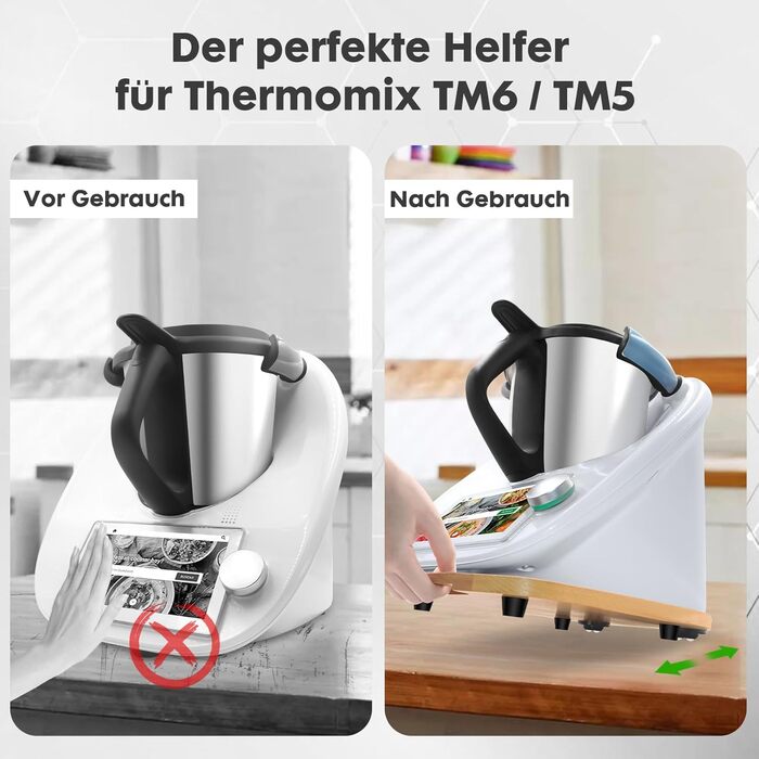 Розсувна дошка для Thermomix TM6 TM5-360 Універсальна колісна дошка для кухонного комбайна Thermomix Vorwerk, Букова підкладкова дошка TM5 TM6 Аксесуари Швидкорухома рухома дошка з гумовими ніжками