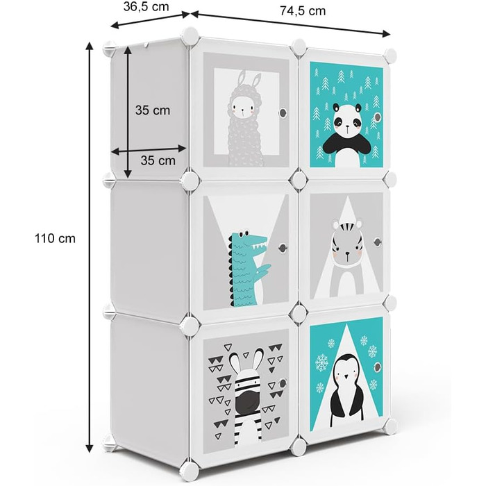 Дитяча полиця Vicco сіра Andy з 6 відділеннями (Панда) - 75x110x37 см з ПВХ - Модульна дитяча шафа для легкого доступу до улюблених іграшок сіра з 6 відділеннями - Панда