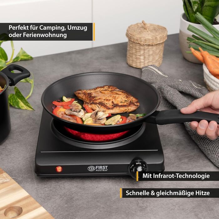 Перша конфорка TZS в Австрії Одинарна безступінчаста плита Кераміка ВСІ види горщиків Ø 19,4 см Швидкий нагрів Світловий індикатор інфрачервоний Окремо