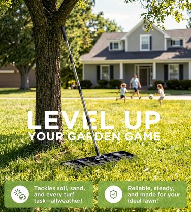 Вирівнювач для газону 75x25 см з регульованою ручкою, граблі-рівняльник з нержавіючою сталевою ручкою 180 см, міцний та енергозберігаючий вирівнювач для саду, подвір'я, гольф-поля, легке вирівнювання піску та ґрунту 75 x 25 см