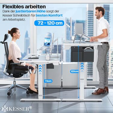 Електричний стіл KESSER з регулюванням висоти 100 см x 60 см Ергономічний стіл для роботи сидячи та стоячи 3-функціональне керування з пам&39яттю Включає коліщатка з поворотом на 360 та порт заряджання USB Комп&39ютерний стіл для домашнього офісу 100 x 60