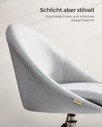 Крісло для домашнього офісу SONGMICS, Туалетне крісло з бавовняно-льонної суміші, Робоче крісло, Пінопластова підкладка, Регульована висота, Для кабінету, Спальня, Голубино-сірий OBG020G01 Сіра бавовняна суміш