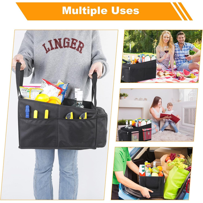 Органайзер на спинку автокрісла Cozary, органайзер для дітей з кишенями для іграшок, книжок та перекусів, з тримачами для напоїв та сітчастими кишенями, складаний чорний