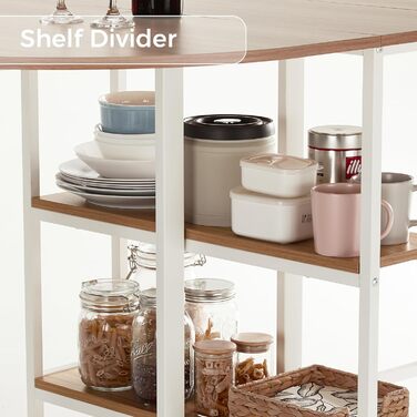 Мобільний розкладний обідній стіл Mondeer, розкладний стіл з 2 відкритими полицями, дизайн із заокругленими краями, їдальня-кухня для невеликих приміщень, 140 x 80 x 75 см, дуб та білий