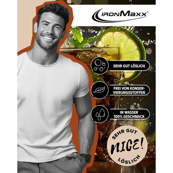 Порошок з високою дозою EAA IronMaxx Zero Cola & Lime 500, веганський та без цукру, Кола-Лайм, 500 г