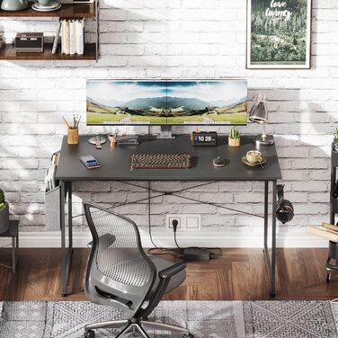 Письмовий стіл, комп&39ютерний стіл з тримачем для навушників та сумкою для зберігання, міцний робочий стіл, промисловий дизайн, ПК-стіл, невеликий офісний стіл для дому, офісу (Чорний, 120 x 60 x 75 см) Чорний 120 x 60 x 75 см