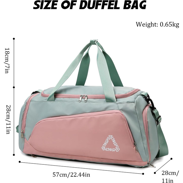 Жіноча спортивна сумка об&39ємом 45 л з відділенням для взуття, відділенням для вологи, водонепроникна сумка для вихідних, дорожня спортивна сумка з рюкзаком, сумка для плавання, сумка для тренувань, пляжна сумка для фітнесу, спорту, подорожей, зелено-рож