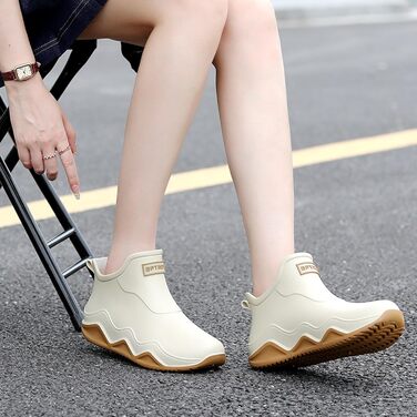 Гумові чоботи BILIKEYU для жінок та чоловіків, плоскі, нековзні, водонепроникні гумові чоботи для роботи, риболовлі, миття автомобіля, кухні, гумові чоботи, короткі чоботи, розмір 43, бежевий