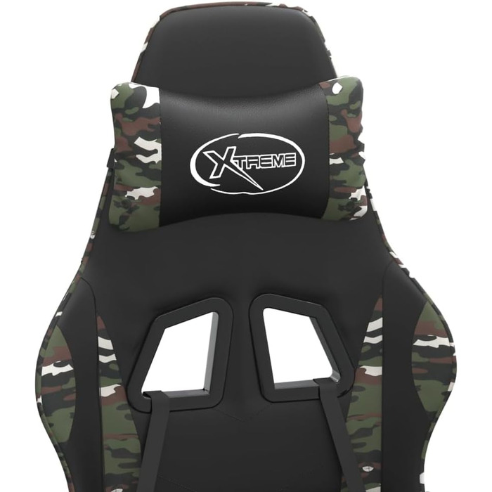 Геймерське крісло з підставкою для ніг, обертове, чорний камуфляж, штучна шкіра, регульована висота спинки, ергономічне офісне крісло, крісло для ПК, обертове крісло з подушками для голови та попереку, USB, 36,5 x 42 см (Ш x Г), зелений-b