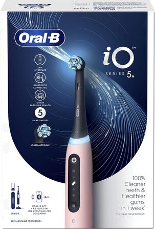 Електрична зубна щітка Oral-B iO 5N з акумуляторною ручкою, 1 насадкою для щітки та дорожнім кейсом, розроблений Braun iO5 N Pink