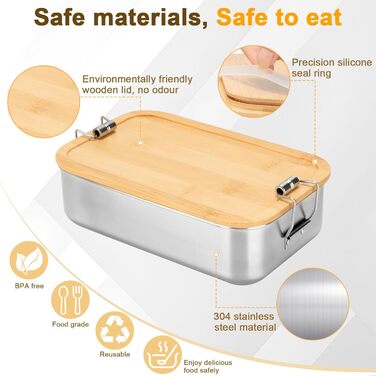 Ланчбокс Cozary з нержавіючої сталі, 1000 мл, для дорослих, з роздільниками, без BPA, герметичний бento-бокс з ущільнювачем для роботи, школи та пікніків